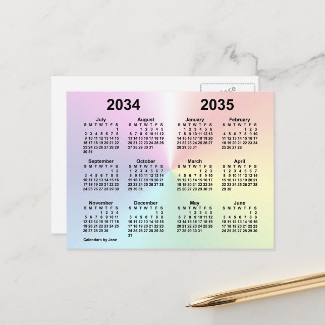 Carte Postale Calendrier de l'école Rainbow Cloud 2034-2035 par  (Devant/Arrière en situation)