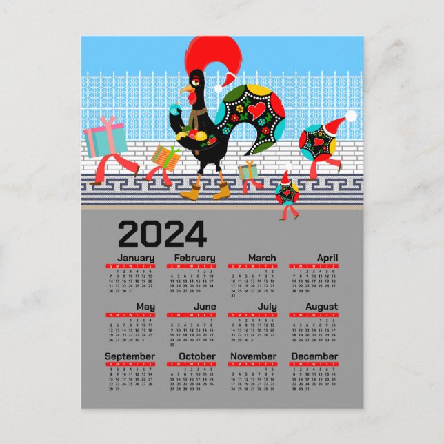 Carte Postale Calendrier de Noël 2024 du Rooster portugais (Devant)