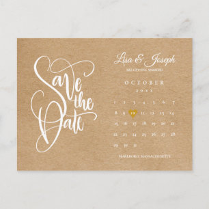 Carte Postale Calendrier de sauvegarde de date Cœur doré Kraft r