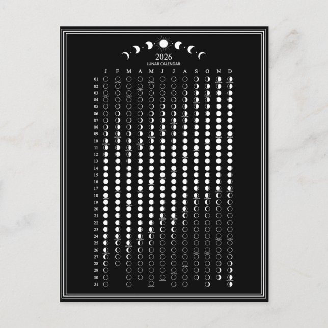 Carte Postale Calendrier des cycles lunaires de la phase lunaire (Devant)