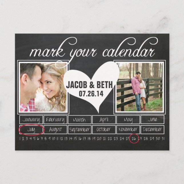 Carte postale Calendrier des dates Enregistrer la  (Devant)