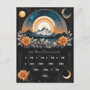 Carte Postale Calendrier du cycle lunaire 2024 Tournesol Hem Sud