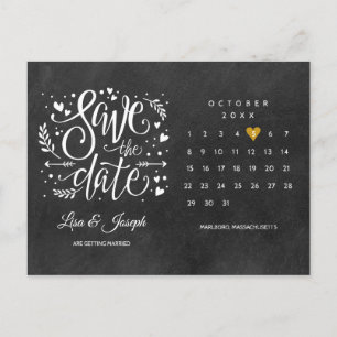 Carte Postale Calendrier Gold Heart Chalkboard Photo Enregistrer