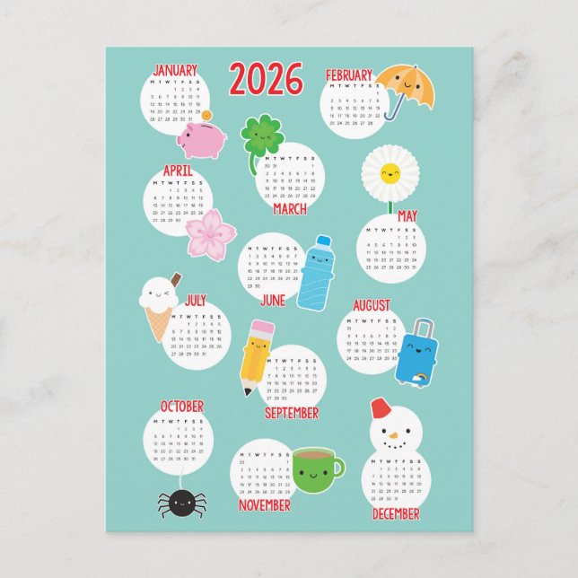Carte Postale Calendrier Kawaii Everyday Life 2026 (Devant)