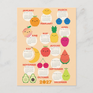 Carte Postale Calendrier Kawaii Fruits 5 par jour 2027