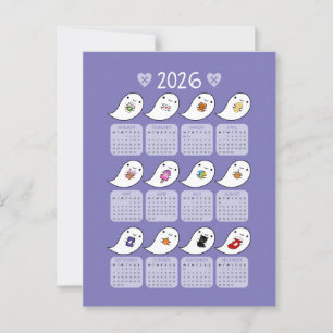 Carte Postale Calendrier Kawaii Halloween Ghosts 2026