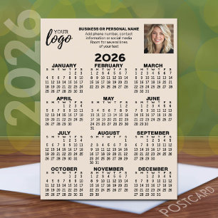 Carte Postale Calendrier - logo, photo, contact professionnel - 