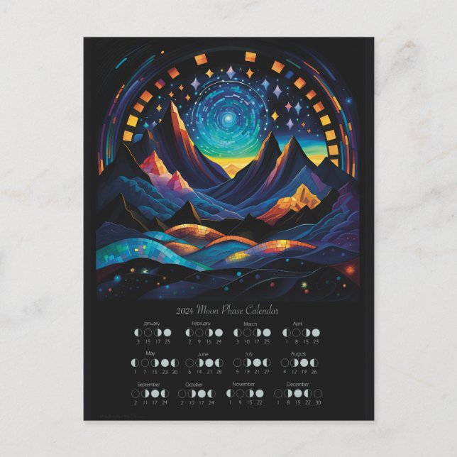 Carte Postale Calendrier lunaire 2024 Cycle lunaire Lune Hémisph (Devant)