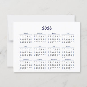 Carte Postale Calendrier mensuel 2026 Année Tous les jours