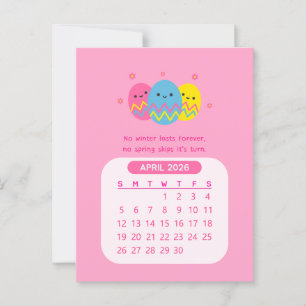 Carte Postale Calendrier mensuel kawaii motivant d'avril 2026