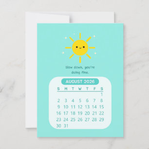 Carte Postale Calendrier mensuel motivant Kawaii d'août 2026
