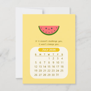 Carte Postale Calendrier mensuel motivant Kawaii de juillet 2026