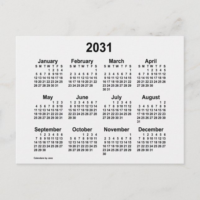 Carte Postale Calendrier Mini 2031 Fumée Blanche par Janz (Devant)