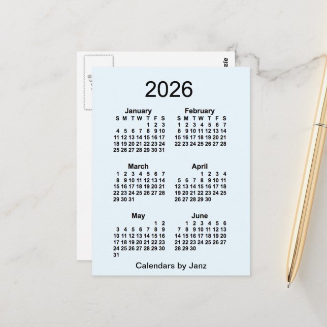 Carte Postale Calendrier mini Alice Blue 6 mois 2026 de Janz (Devant/Arrière en situation)