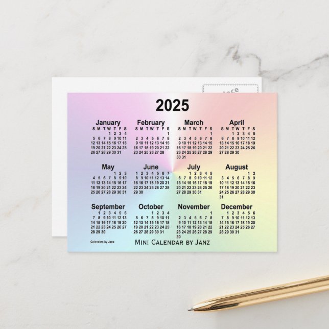 Carte Postale Calendrier mini arc-en-ciel 2025 de Janz (Devant/Arrière en situation)