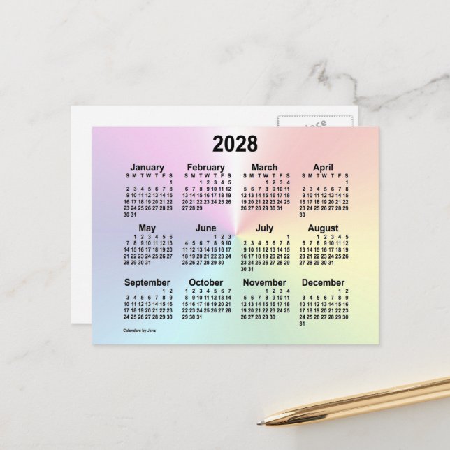 Carte Postale Calendrier mini arc-en-ciel 2028 de Janz (Devant/Arrière en situation)