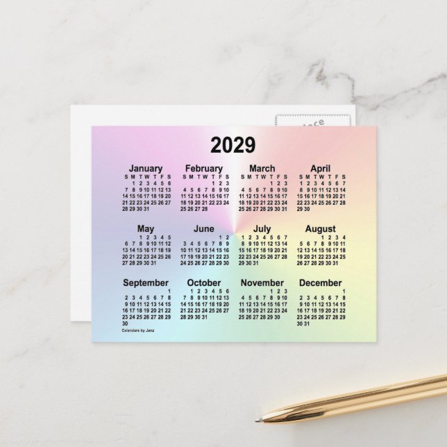 Carte Postale Calendrier mini arc-en-ciel 2029 de Janz (Devant/Arrière en situation)