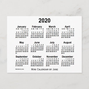 Carte Postale Calendrier Mini Blanc 2020 par Janz