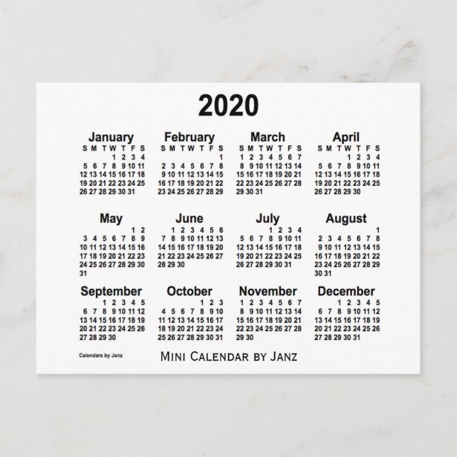 Carte Postale Calendrier Mini Blanc 2020 par Janz (Devant)