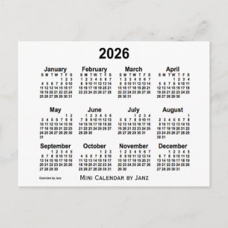 Carte Postale Calendrier Mini Blanc 2026 par Janz