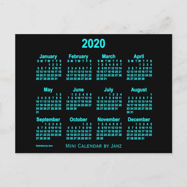 Carte Postale Calendrier mini bleu 2020 par Janz (Devant)