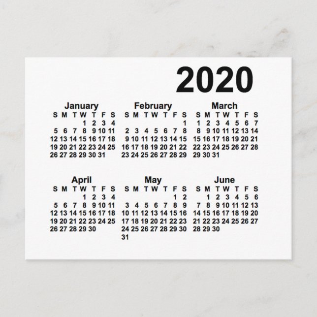 Carte Postale Calendrier mini de 6 mois blanc 2020 de Janz (Devant)