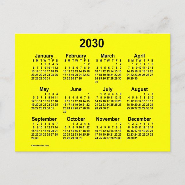 Carte Postale Calendrier Mini Jaune 2030 par Janz (Devant)