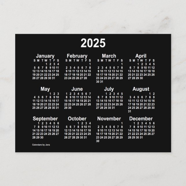 Carte Postale Calendrier Mini Neon Blanc 2025 par Janz (Devant)