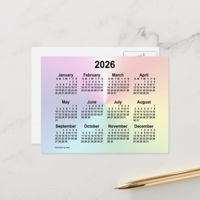 Carte Postale Calendrier Mini Nuage Arc-en-ciel 2026 de Janz (Devant/Arrière en situation)