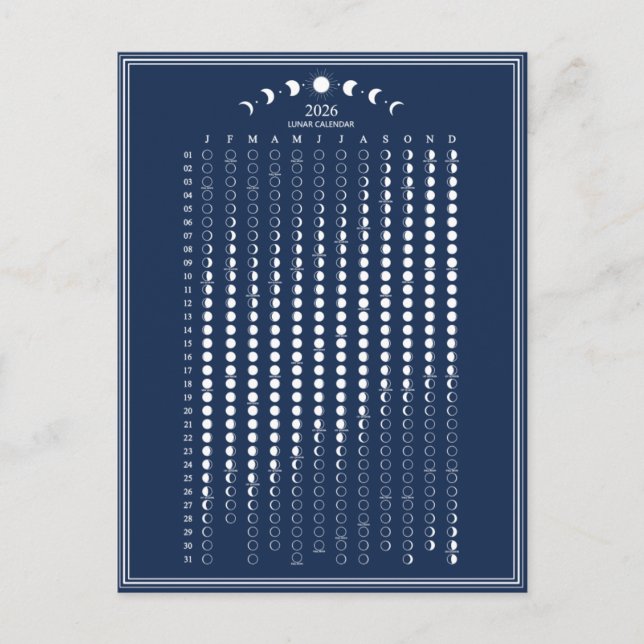 Carte Postale Calendrier minimaliste des cycles lunaires de la p (Devant)