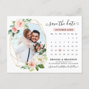 Carte Postale Calendrier photo Pastel Blush Pink Enregistrer la 
