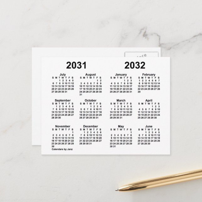 Carte Postale Calendrier scolaire blanc 2031-2032 par Janz (Devant/Arrière en situation)