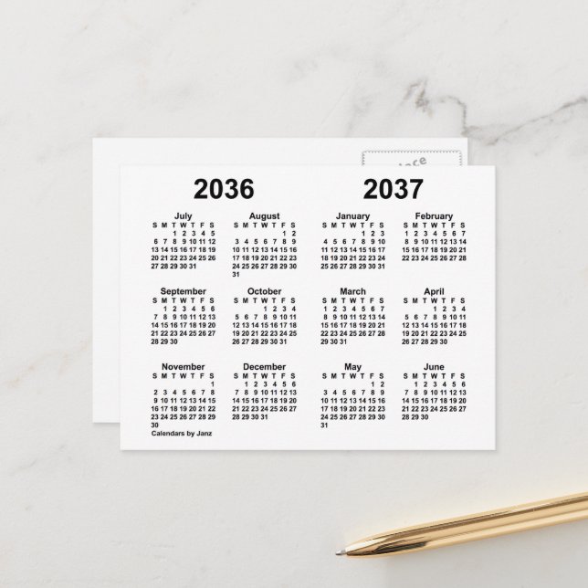 Carte Postale Calendrier scolaire de l'année blanche 2036-2037 p (Devant/Arrière en situation)