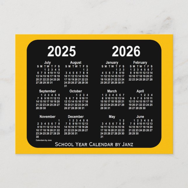 Carte Postale Calendrier scolaire miniature néon or 2025-2026 pa (Devant)