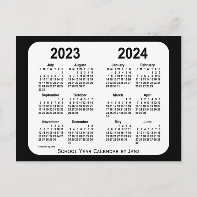 Carte Postale Calendrier scolaire noir et blanc 2023-2024 par Ja (Devant)