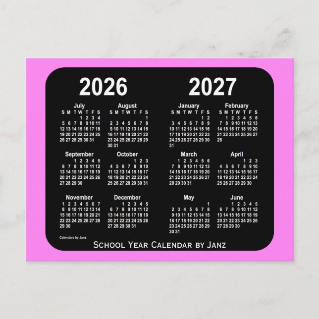 Carte Postale Calendrier scolaire Violet Neon Mini 2026-2027 par (Devant)