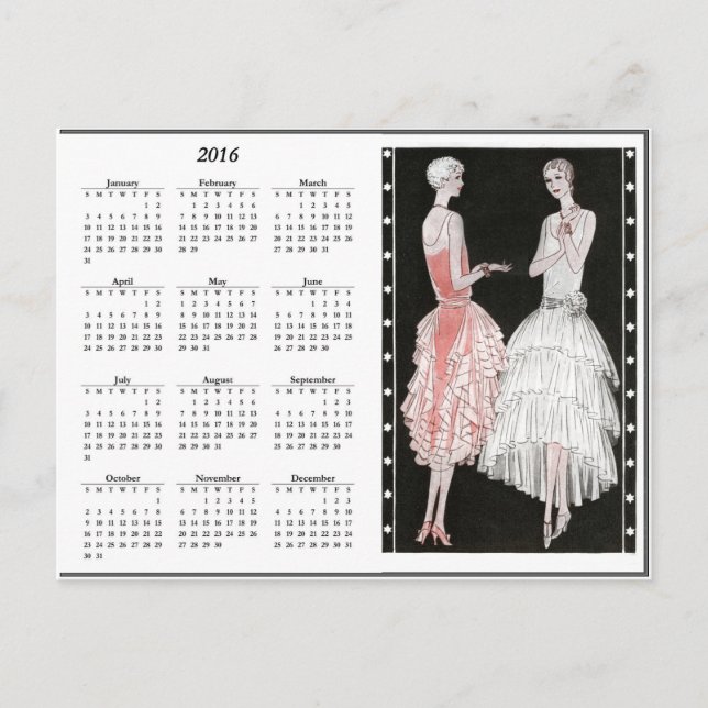 Carte postale Calendrier vintage Flappers 2016 (Devant)