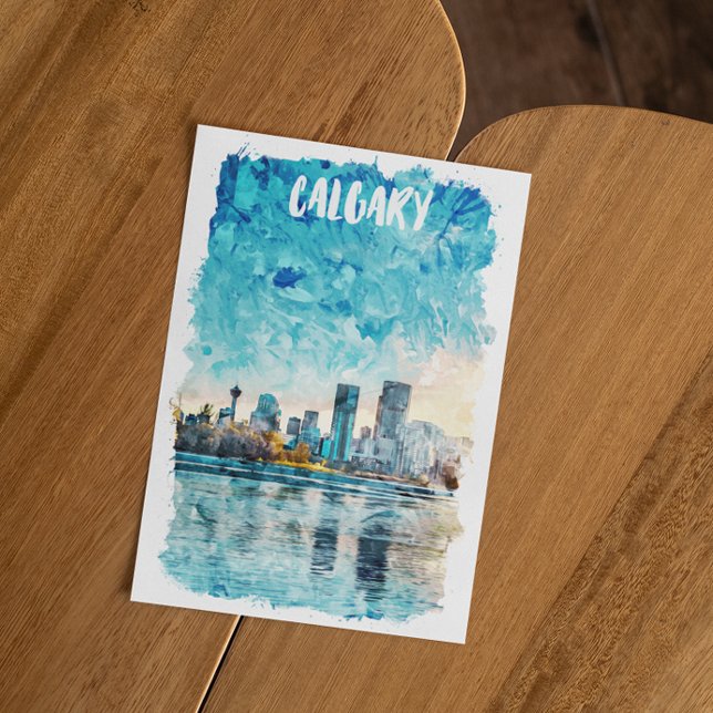 Carte Postale Calgary Alberta Watercolor City View (Calgary canada skyline postcard)