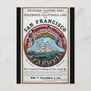 Carte Postale California Farwell Clipper voilier ship 1900