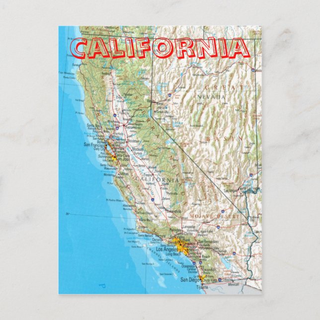 Carte postale California Map (Devant)