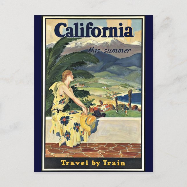Carte Postale California Travel par poster vintage de train (Devant)
