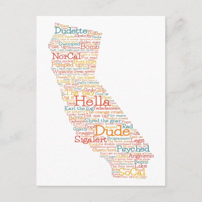 Carte Postale California USA Slang Word Art Map (Devant)