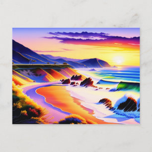 Carte Postale Californie Coastline Sunset Watercolor