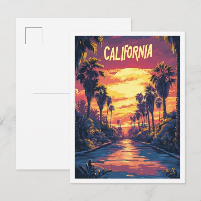 Carte Postale Californie États-Unis Voyage Vintage d'illustratio (Devant / Derrière)