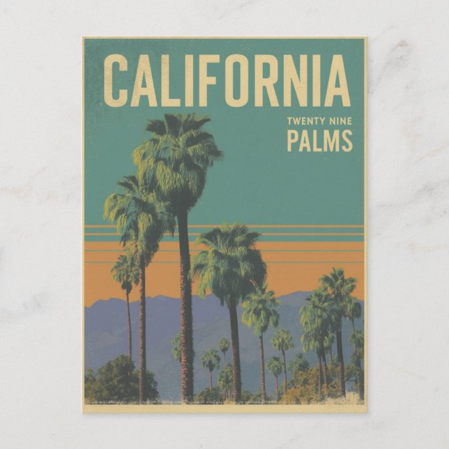 Carte Postale Californie Vingt-Neuf Palmiers Retro Travel Art (Devant)