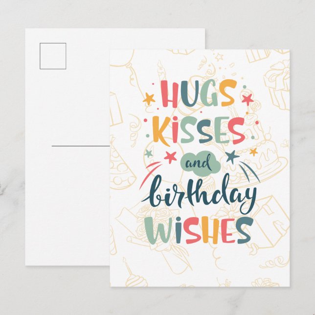Carte Postale Câlins, baisers et vœux d'anniversaire (Devant / Derrière)