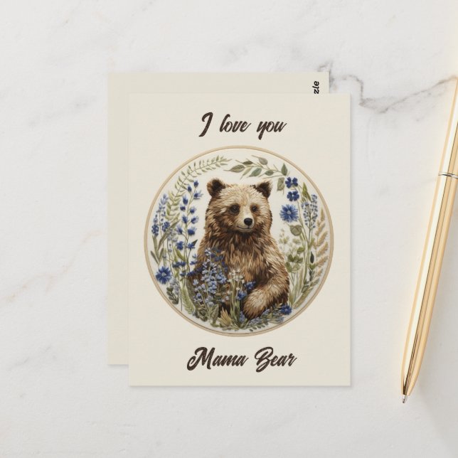 Carte Postale Câlins de fête des mères : l'amour d'une maman our (Devant/Arrière en situation)