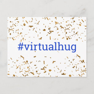 Carte Postale Câlins Virtuels Bleus Hachtag Confettis Dorés Faux