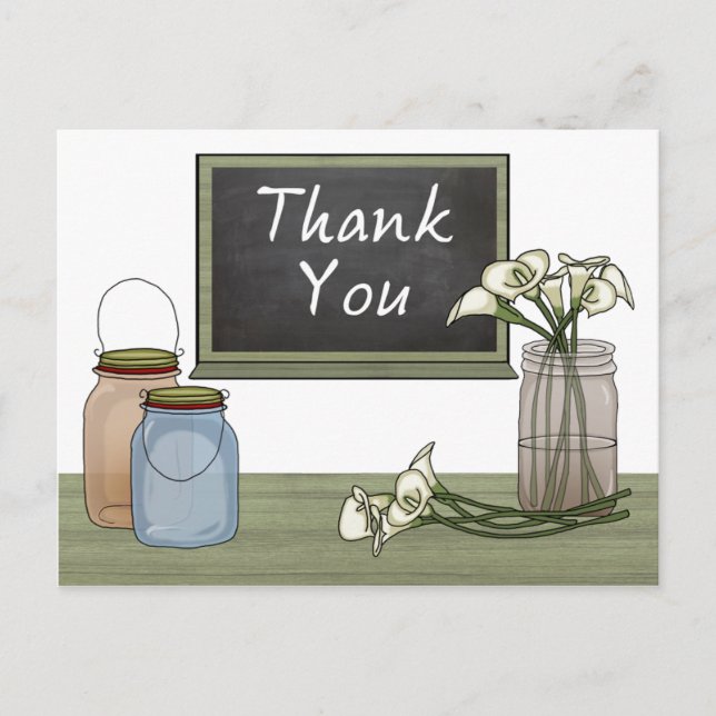 Carte Postale Calla Lily Chalkboard Mason Jar Merci (Devant)