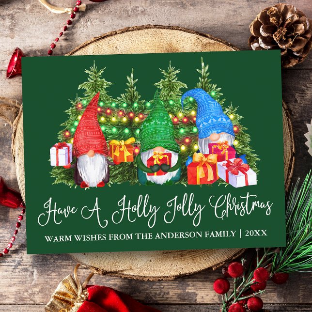 Carte Postale Calligraphie amusante Holly Jolly Gnomes de Noël V (Customize to change your personalized text size or text style.)